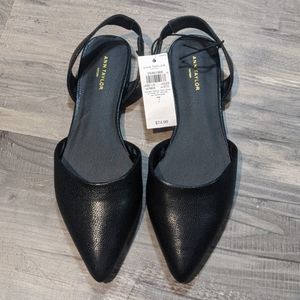 Ann Taylor Black Leather Flats Size 7